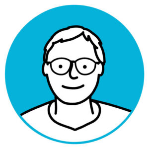 Zeichnung: Zu sehen ist das Portrait einer Frau mit kurzen Haaren und Brille